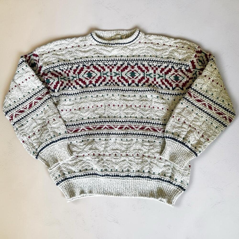 Vintage Fieldmaster Cotton Knit Sweater XL USA Fair Isle Grandpa Cottagecore 90s